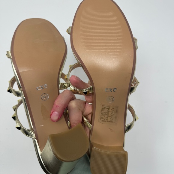 Gold Rockstud Mules with Block Heel - Picture 8 of 12